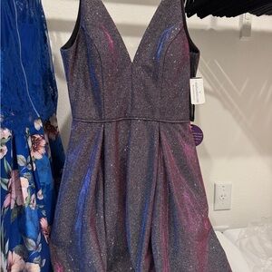 Blondie Nites Glittery Purple and Pink Mini Dress